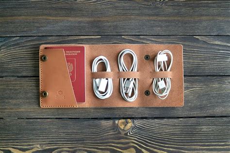 Leather travel cord organizer. Cord organizer. Handmade. Light