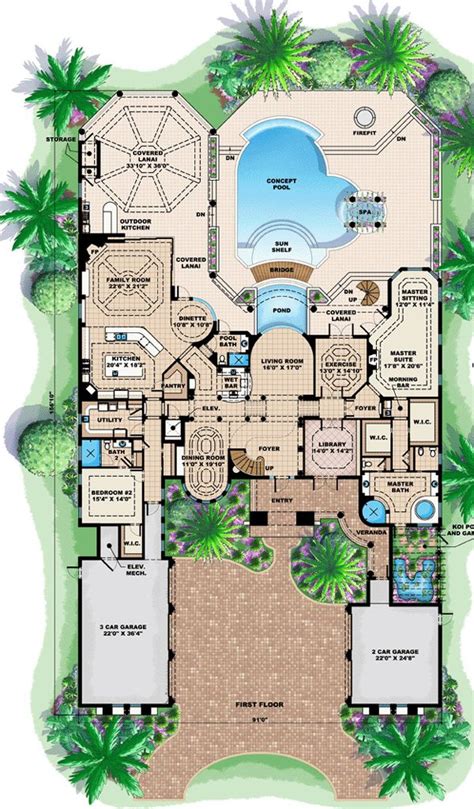 Mediterranean Style House Plan 60479 with 5 Bed, 7 Bath, 5 Car Garage ...