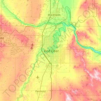 Red Deer topographic map, elevation, terrain