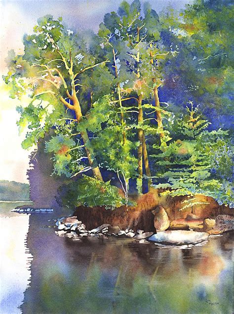 Lake Landscape Painting Print, Lake Scene Watercolor, Lake Landscape ...