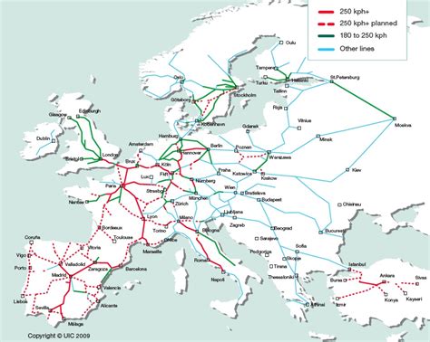 Europe International & high speed train rail maps