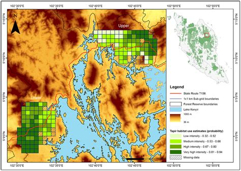 Habitat-use intensity map for the endangered Asian Tapir (Tapirus ...