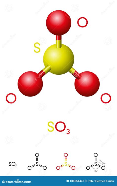 Sulfur Trioxide, SO3, Molecule Model and Chemical Formula Stock Vector ...