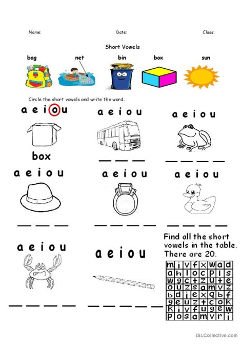 Short Vowels a/e/i/o/u: English ESL worksheets pdf & doc