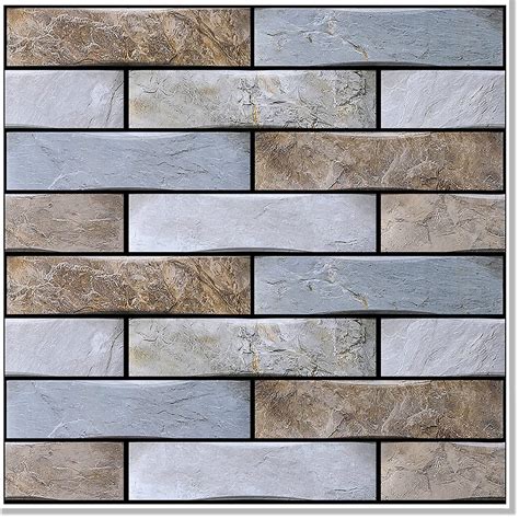 VANCORE 3D Faux Stone Wall Panels Plastic Subway Peel and Stick Tile ...