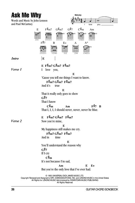 Ask Me Why by The Beatles - Guitar Chords/Lyrics - Guitar Instructor