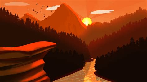 Nature Sunset Near Mountain River Artwork Wallpaper, HD Artist 4K ...