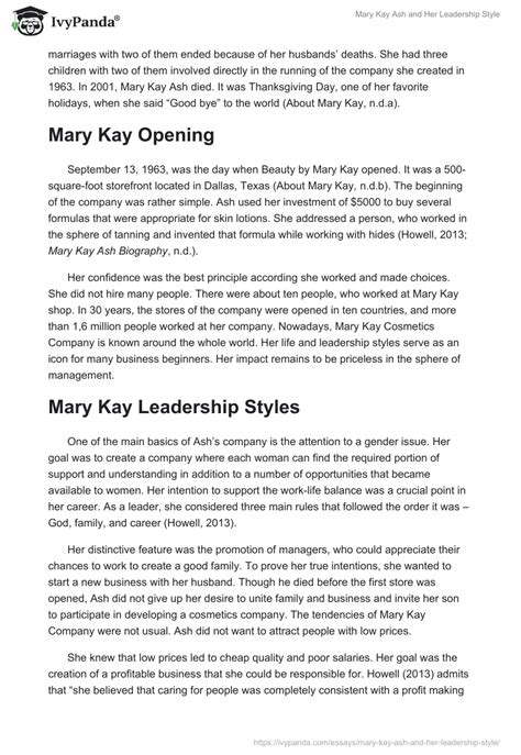 Mary Kay Ash and Her Leadership Style - 2039 Words | Research Paper Example