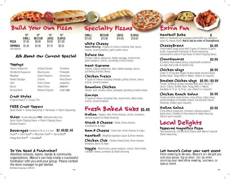 Marco's Pizza Printable Menu