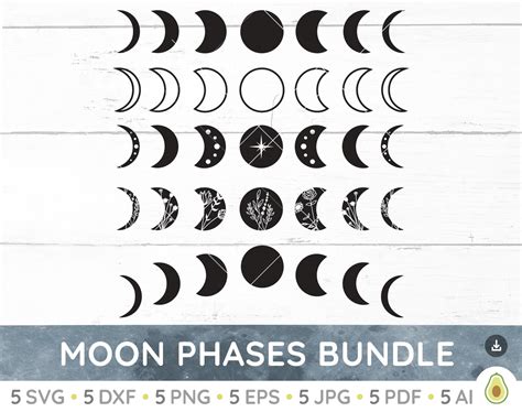 Moon Phase Svg Bundle Crescent Moon Svg Mystic Celestial - Etsy