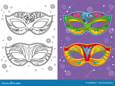 Coloring Book of Christmas Carnival Masks Stock Illustration ...