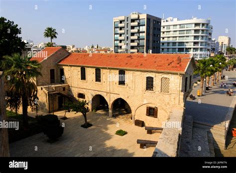 Larnaca fort and museum courtyard on Larnaca Finikoudas, Cyprus Stock ...