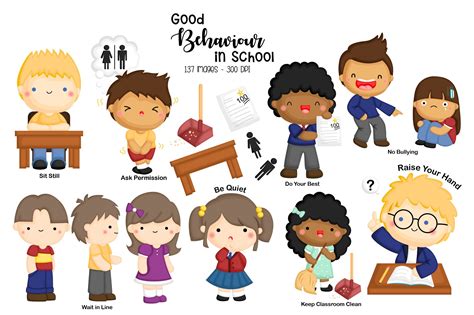 School Good Etiquette Behavior Clipart Graphic by Inkley Studio ...