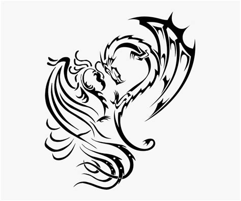 Dragon Tattoos Designs - Dragon Phoenix Tribal Tattoo, HD Png Download ...