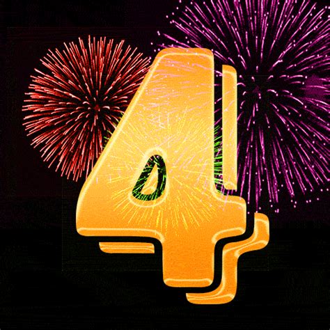 Number 4 GIF. Golden number 4 and animated fireworks. | Funimada.com