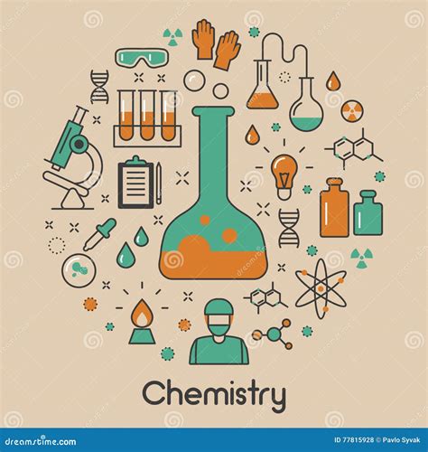 Chemistry Line Art Thin Icons Set with DNA and Chemical Elements Stock ...