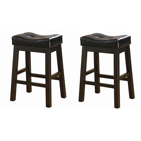 Black 24-inch Bicast Leather Counter-height Saddle Bar Stools (Set of 2 ...