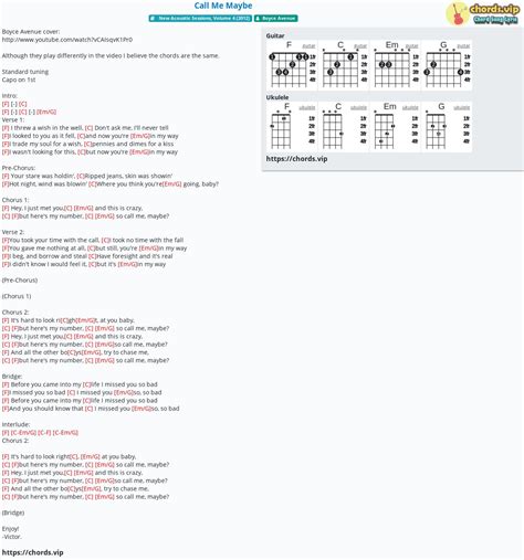 Chord: Call Me Maybe - tab, song lyric, sheet, guitar, ukulele | chords.vip