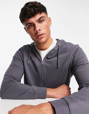 New Look zip through hoodie in dark grey | ASOS