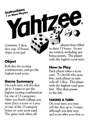 Here's a set of official Yahtzee playing rules from Hasbro. … | Yahtzee ...