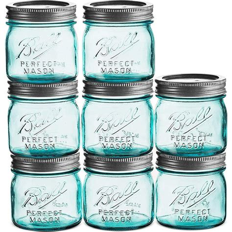 Ball Aqua Canning Jars 8 oz [Set of 8 ] Regular Mouth Vintage Mason ...