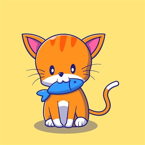 Premium Vector | Cute cat eating fish illustration. cat mascot cartoon ...