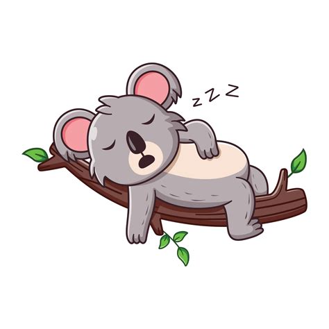 Cute Koala Cartoon Sleeping on Tree Branch. Animal Icon Concept. Flat ...