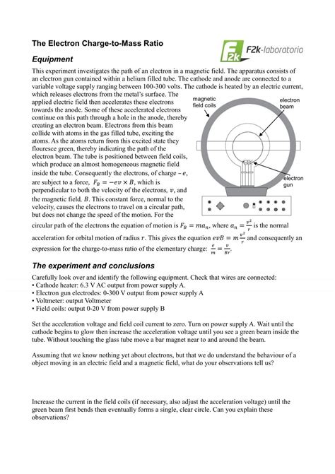 The Electron Charge-to-Mass Ratio Equipment The experiment and ...