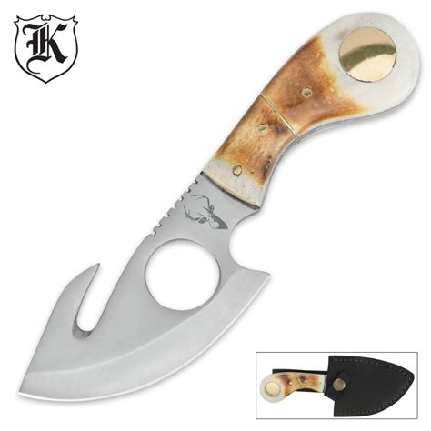 Custom Burnt Bone Gut Hook Skinning Knife With Sheath | CHKadels.com ...