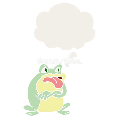 A Creative Grumpy Cartoon Frog and Thought Bubble in Retro Textured ...