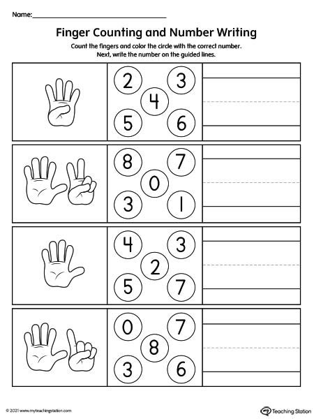 Finger Counting 1-10 and Number Writing Worksheet | MyTeachingStation.com