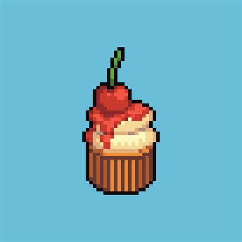 Editable vector sweet cupcake ice cream icon pixel art illustration for ...