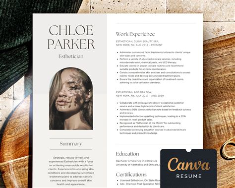 Aesthetician Cv Template, Esthetician Resume Template Canva, Cv ...