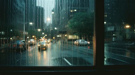 Premium AI Image | Rainy City View Through Glass Window