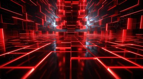 Futuristic Hi Tech Background In Red Neon Square Created With 3d ...