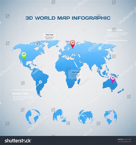 Vektor Stok Infografis peta Dunia 3D dengan ikon (Tanpa Royalti ...