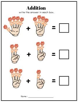 Addition count fingers math number end of year activities worksheets free