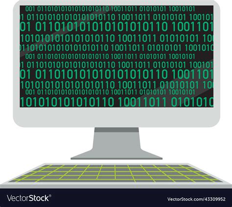 Computer with binary code screen Royalty Free Vector Image