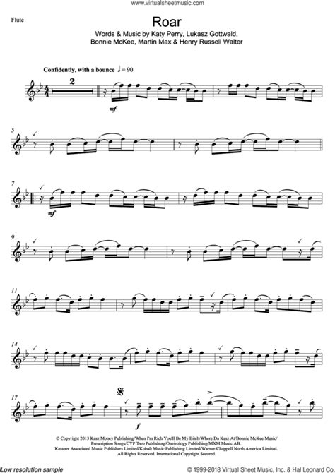 Roar sheet music for flute solo (PDF-interactive)