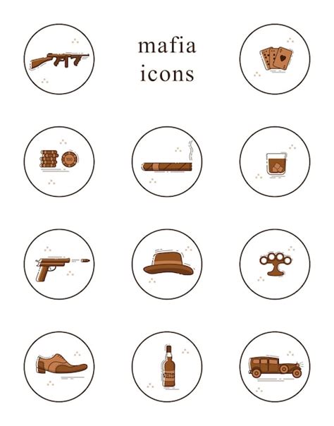 Premium Vector | Line art icon set. collection of mafia symbols.