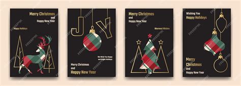 Premium Vector | Set of new year and christmas greeting card templates ...