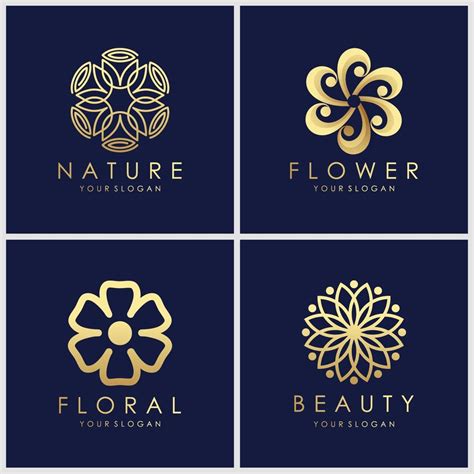 set of golden Minimalist elegant flower logo design. Cosmetics, yoga ...