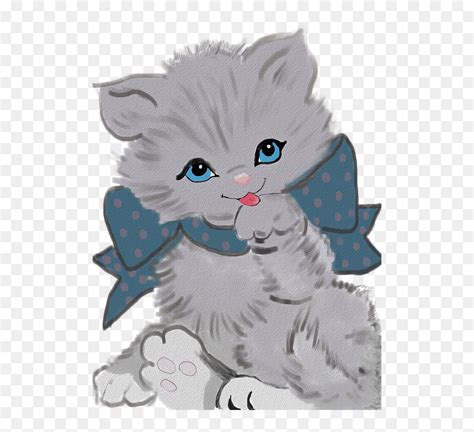 Grey Fluffy Cartoon Cat, HD Png Download - vhv