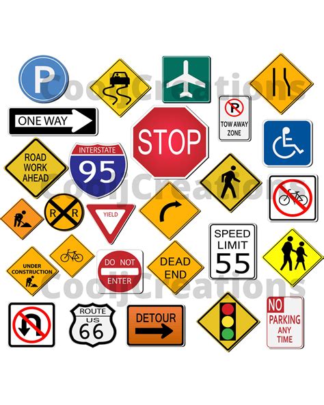 Traffic Signs Clipart, Street Signs Icons for Scrapbooking Projects ...