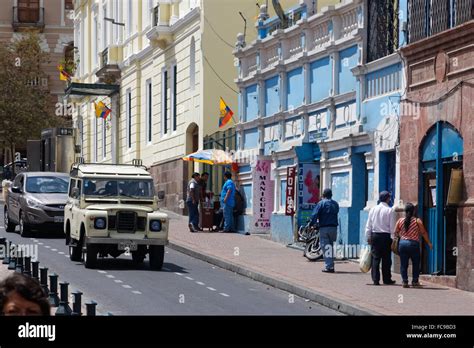 Street view in Old Town, Quito, Ecuador Stock Photo - Alamy