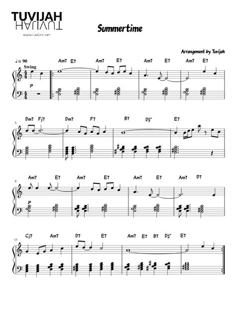 Summertime Version 2 (Arrangement) sheet music for Piano download free ...