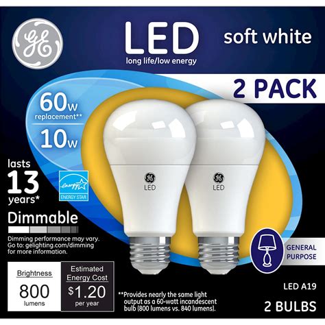 GE Lighting 67591 10 Watt E26 A19 Soft White LED Dimmable Light Bulb 2 ...