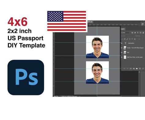 2x2 US Passport Photo DYI Photoshop Template With Layers - Etsy