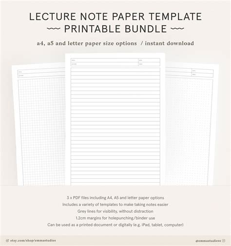 Printable Inserts PDF Lined Notes Template A4 College University Taking ...