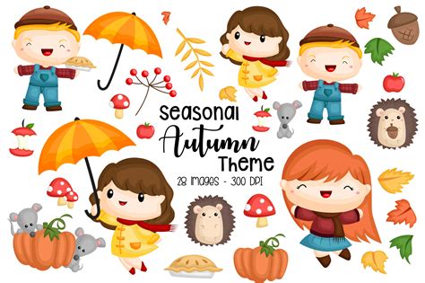 Autumn Season Clipart - Cute Kids Graphic by Inkley Studio · Creative ...